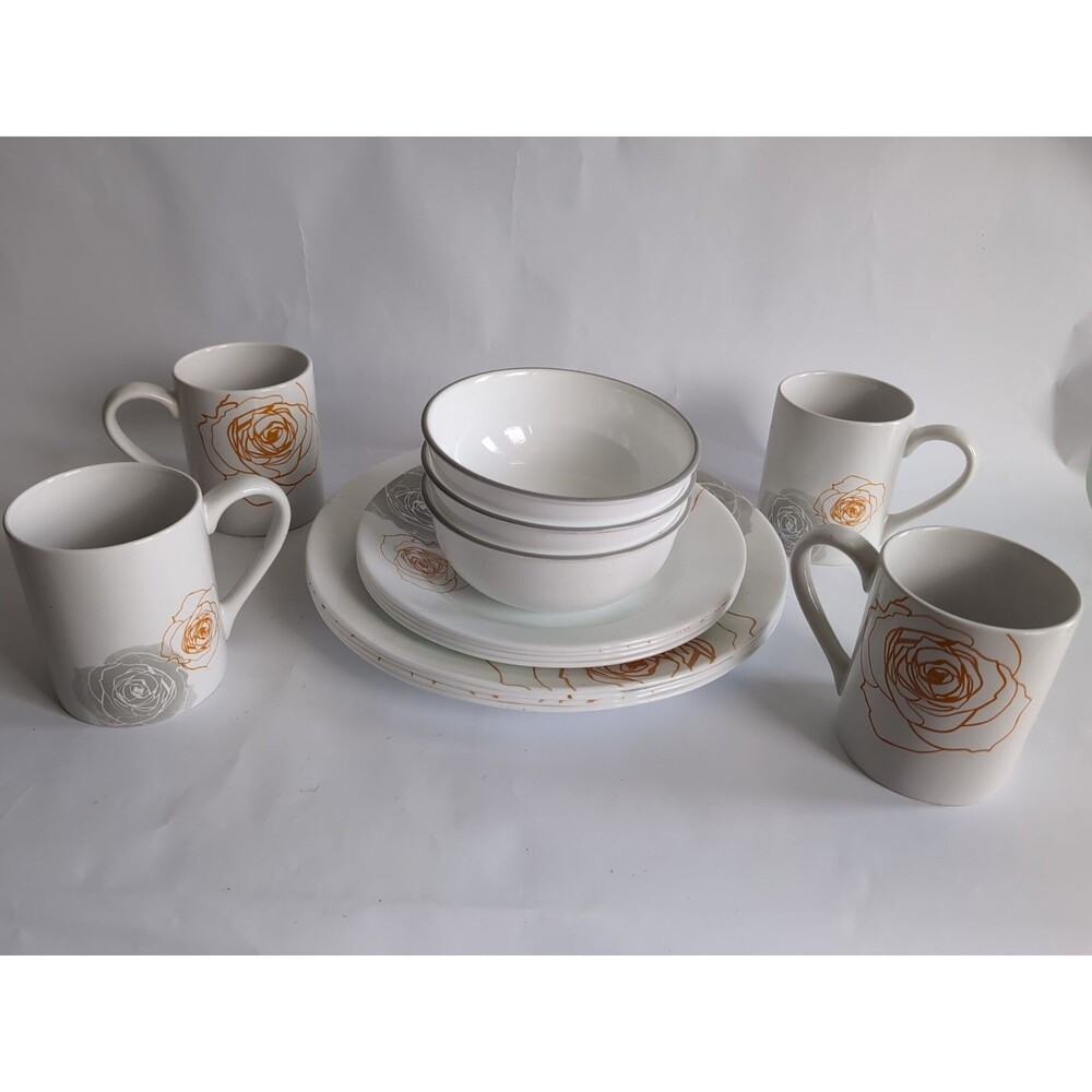 Corelle Soleil Roses 15-Piece Dinnerware Set Plate Bowl Cups Vtg